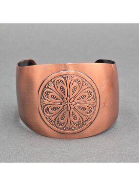 VTG Copper Floral Mandala Cuff Bracelet Copper Plated Stainless Boho Statement